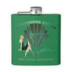 Sonoma Rebel Art Deco Martini Flask, green stainless steel with a 1920s flapper and martini glass graphic. Includes
