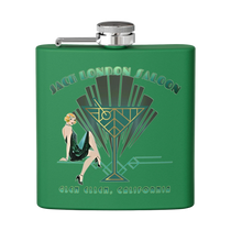 Sonoma Rebel Art Deco Martini Flask, green stainless steel with a 1920s flapper and martini glass graphic. Includes