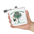 Sonoma Rebel Art Deco Martini Flask with "Jack London Saloon" graphic, featuring a woman in a green dress and a martini glass. Stainless steel.