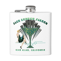 Sonoma Rebel Art Deco Martini Flask with a 1920s woman and cocktail glass graphic. White stainless steel.
