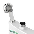Sonoma Rebel Art Deco Martini Flask, white stainless steel, 6 oz, with Jack London Saloon text and silver cap.