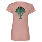 Sonoma Rebel women's dusty rose V-neck t-shirt with an Art Deco martini glass graphic in teal and gold.