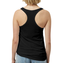Sonoma Rebel black racerback tank top with "BIG COCKTAIL ENERGY" graphic on front, made from polyester and cotton blend.