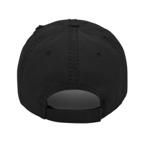 Sonoma Rebel black distressed dad hat made of 100% cotton twill with adjustable hook and loop closure.