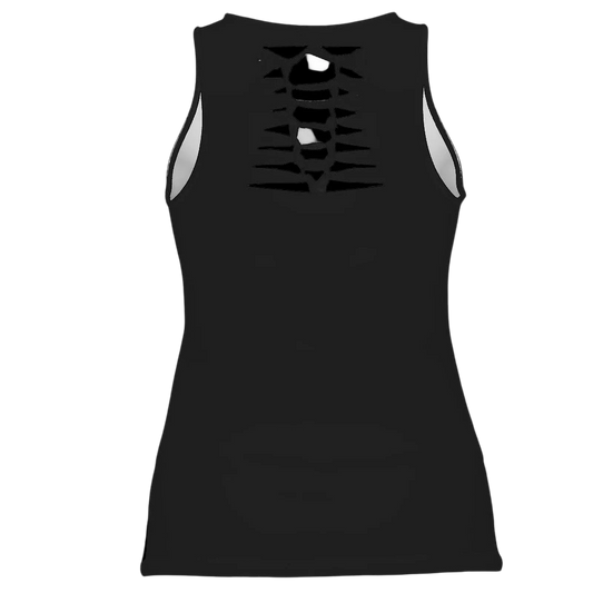 Sonoma Rebel black polyester-spandex blend women's tank top with a hollow back cutout detail.