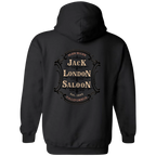 Sonoma Rebel black cotton blend hoodie with Jack London Saloon Emblem graphic on back.