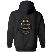 Sonoma Rebel black cotton blend hoodie with Jack London Saloon Emblem graphic on back.