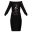Sonoma Rebel black polyester bodycon midi dress with off-the-shoulder neckline and long sleeves, featuring a graphic print.