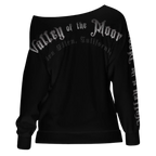 Sonoma Rebel black 100% polyester off-shoulder sweatshirt with "Valley of the Moon" graphic