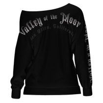 Sonoma Rebel black 100% polyester off-shoulder sweatshirt with "Valley of the Moon" graphic