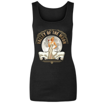 Sonoma Rebel black cotton blend tank top with a vintage glam pinup graphic featuring a woman in a white dress holding a wine glass, set against a moon and banner reading "Valley of the Moon Glen Ellen California".