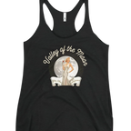 Sonoma Rebel black racerback tank top with a vintage pinup graphic of a woman in a white dress holding a wine glass, set against a moon and sunburst.