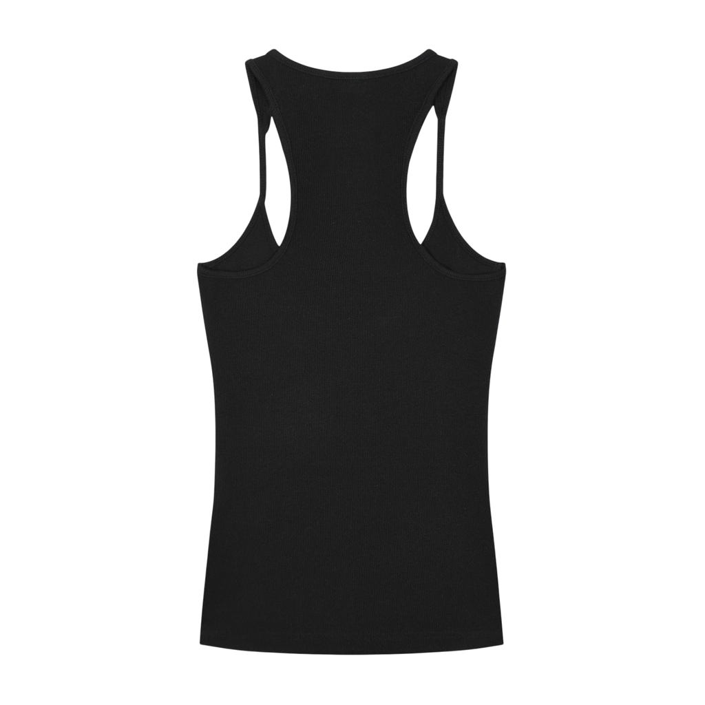 Sonoma Rebel black ribbed cotton-spandex racerback tank top with U-neck and slim fit.