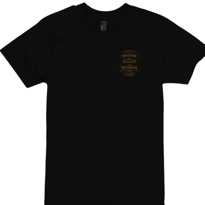 Sonoma Rebel black 100% cotton t-shirt with a gold Sonoma County California emblem on the chest.