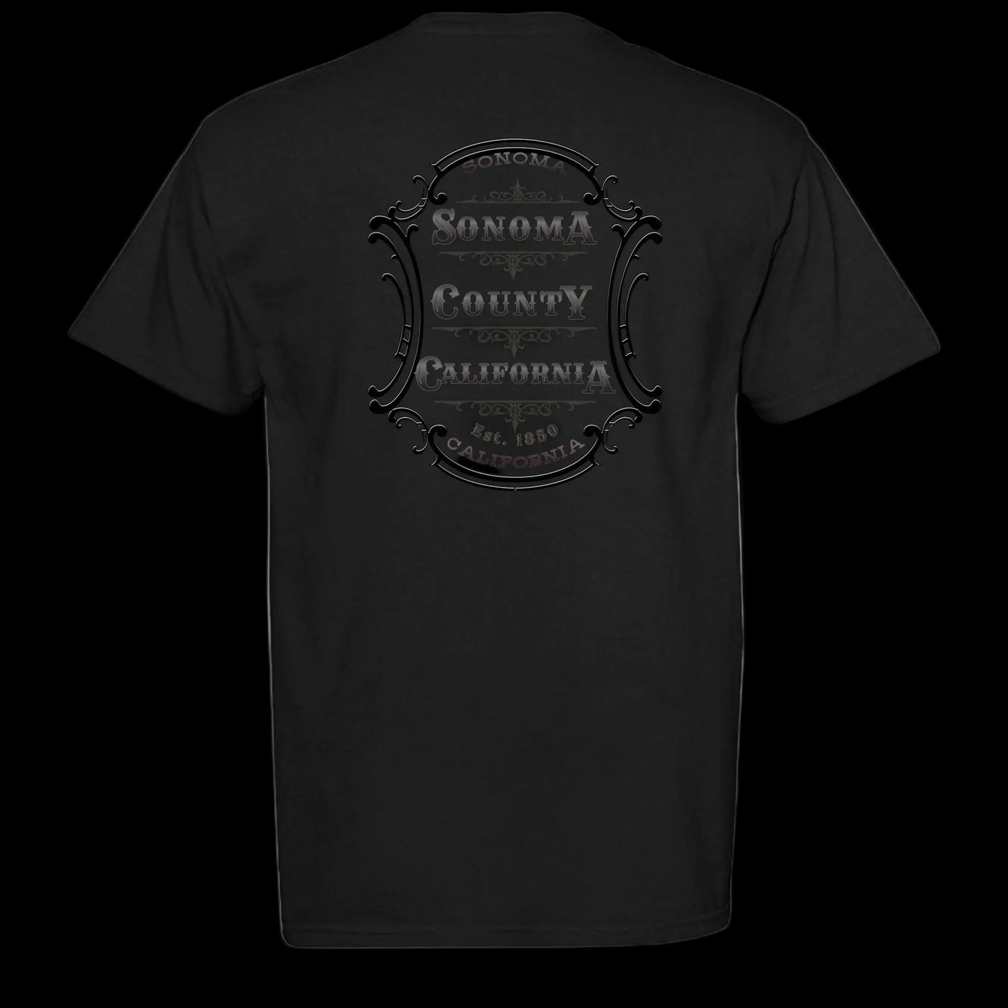 Sonoma Rebel black cotton t-shirt with vintage Sonoma County California emblem and Est. 1950 text.