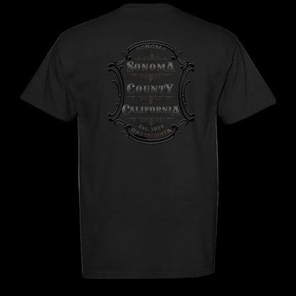 Sonoma Rebel black cotton t-shirt with vintage Sonoma County California emblem and Est. 1950 text.