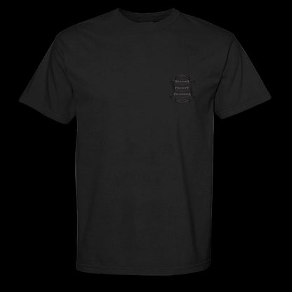 Sonoma Rebel black cotton t-shirt with vintage Sonoma County California emblem on chest.