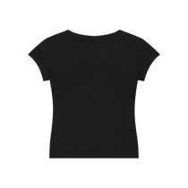 Sonoma Rebel black V-neck bodycon t-shirt with short sleeves, made from a blend of cotton, viscose, and acrylic.