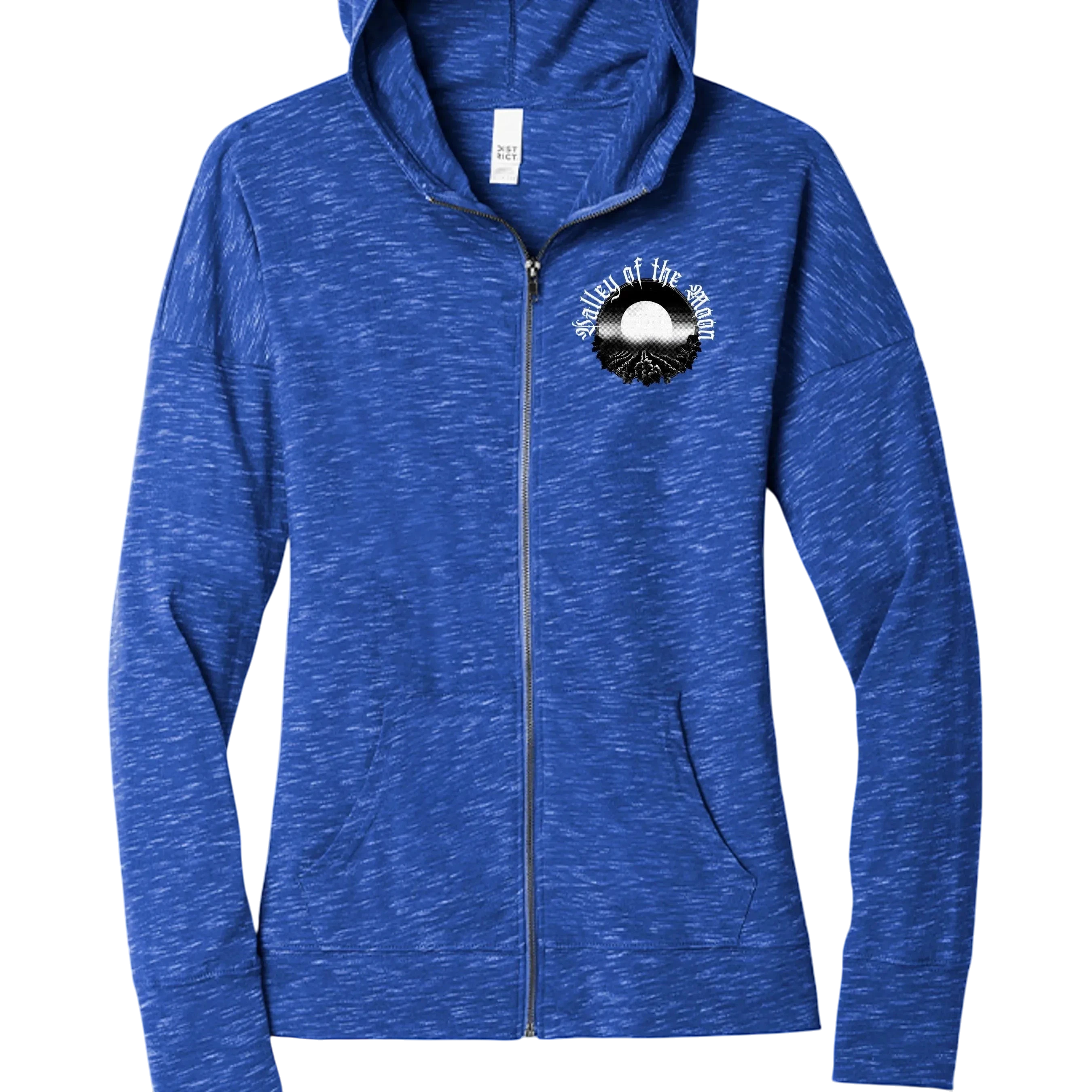 Sonoma Rebel blue heathered cotton-blend full-zip hoodie with a circular