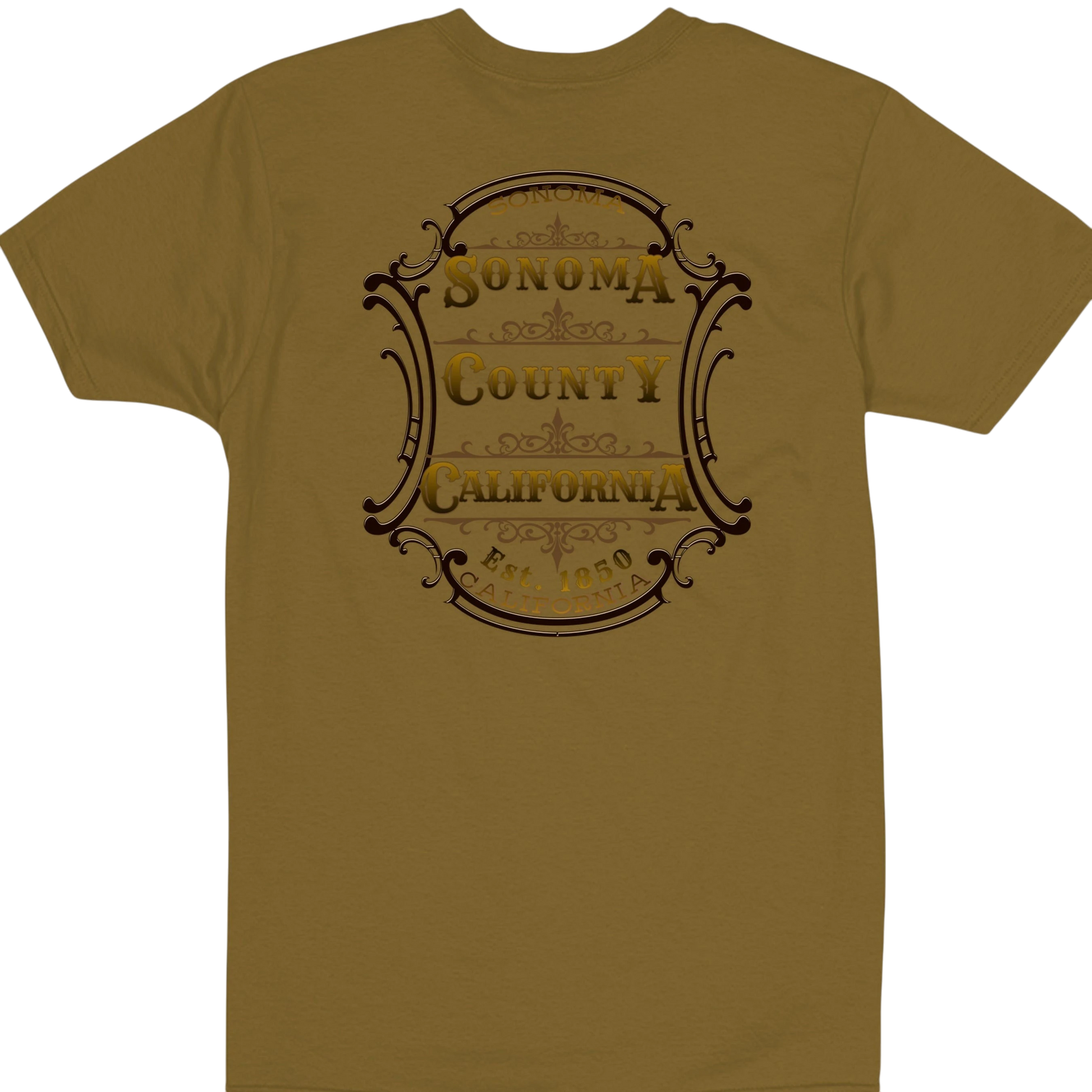 Sonoma Rebel brown 100% cotton t-shirt with Sonoma County California emblem graphic