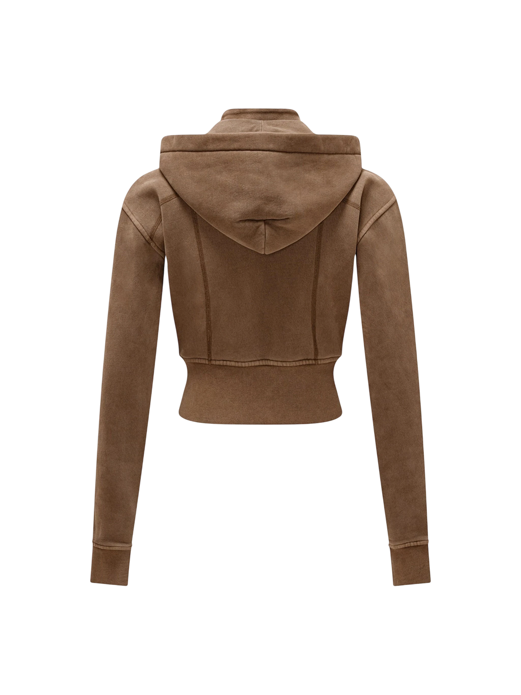 Sonoma Rebel brown vintage washed cropped fleece hoodie with a zipper front and patchwork accents.