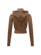 Sonoma Rebel brown vintage washed cropped fleece hoodie with a zipper front and patchwork accents.