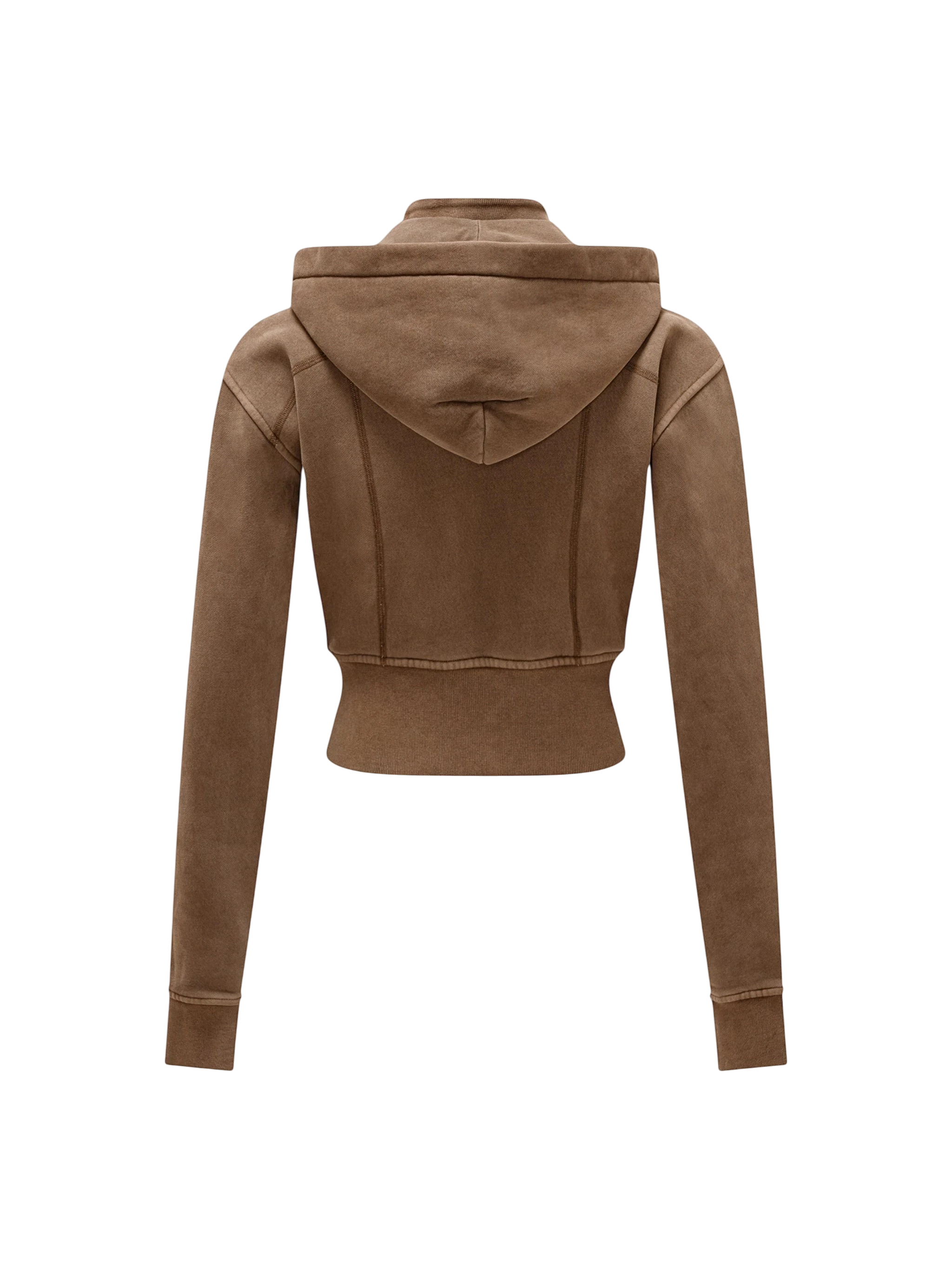 Sonoma Rebel brown vintage washed cropped fleece hoodie with a zipper front and patchwork accents.