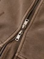 Sonoma Rebel brown vintage washed cropped fleece hoodie with zipper and patchwork accents.