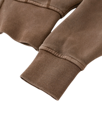 Sonoma Rebel brown vintage washed cropped fleece hoodie with ribbed cuffs and patchwork accents.