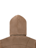 Sonoma Rebel brown vintage washed cropped fleece hoodie with zipper and patchwork details.