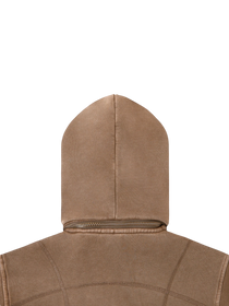 Sonoma Rebel brown vintage washed cropped fleece hoodie with zipper and patchwork details.