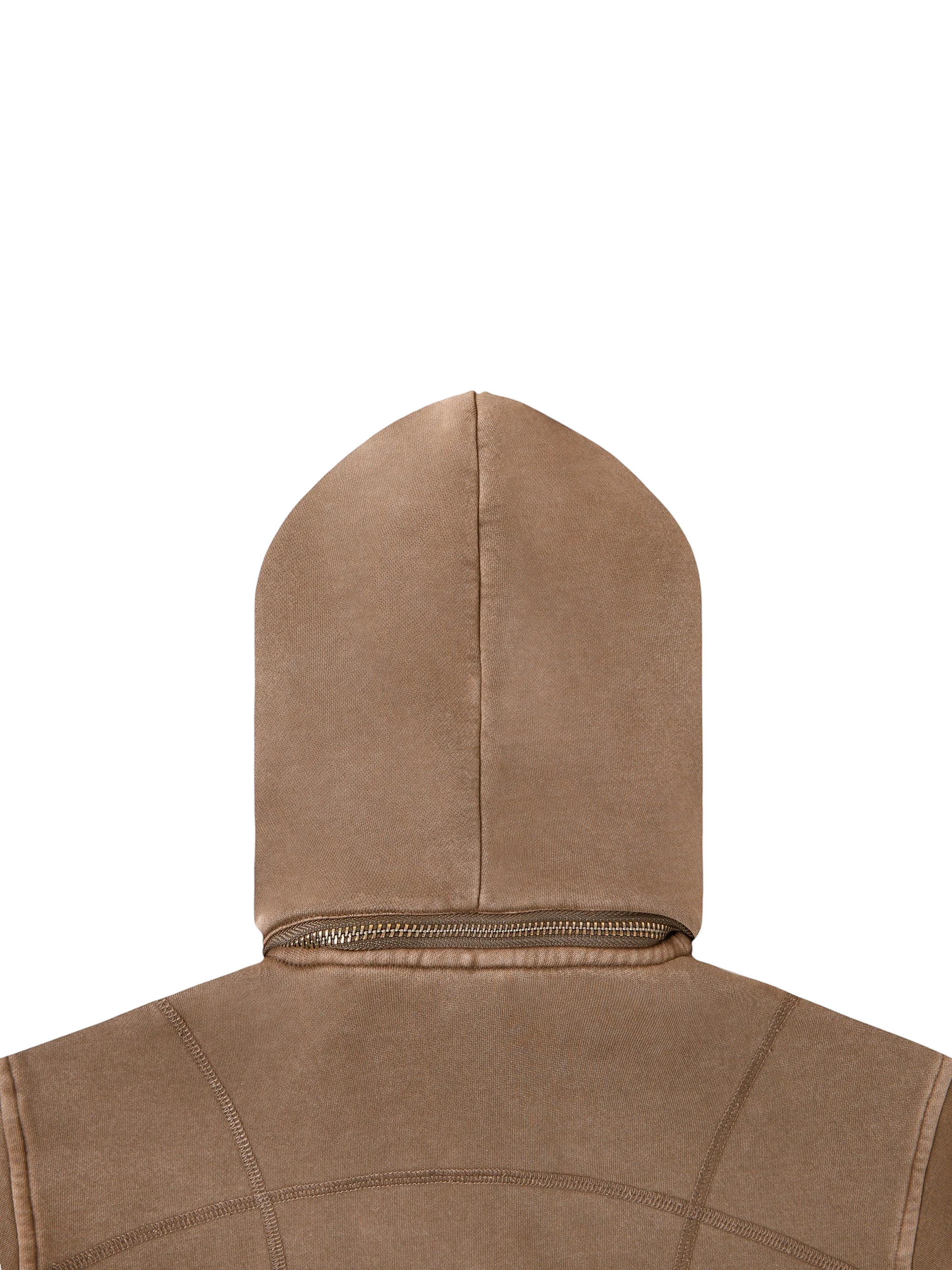Sonoma Rebel brown vintage washed cropped fleece hoodie with zipper and patchwork details.