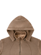 Sonoma Rebel brown vintage washed cropped fleece hoodie with zipper and hood. Cotton-blend material.