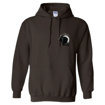 Sonoma Rebel dark brown cotton blend hoodie with a small graphic print of Jack London's profile and "Glen Ellen, California" text on the left chest.