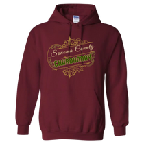 Sonoma Rebel burgundy cotton-blend hoodie with "Sonoma County Chardonnay" graphic print in gold and green.