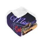 Sonoma Rebel Moon Mountain Cabernet pinup fleece blanket with plush sherpa lining. Features neon-style text and vintage pinup graphic.