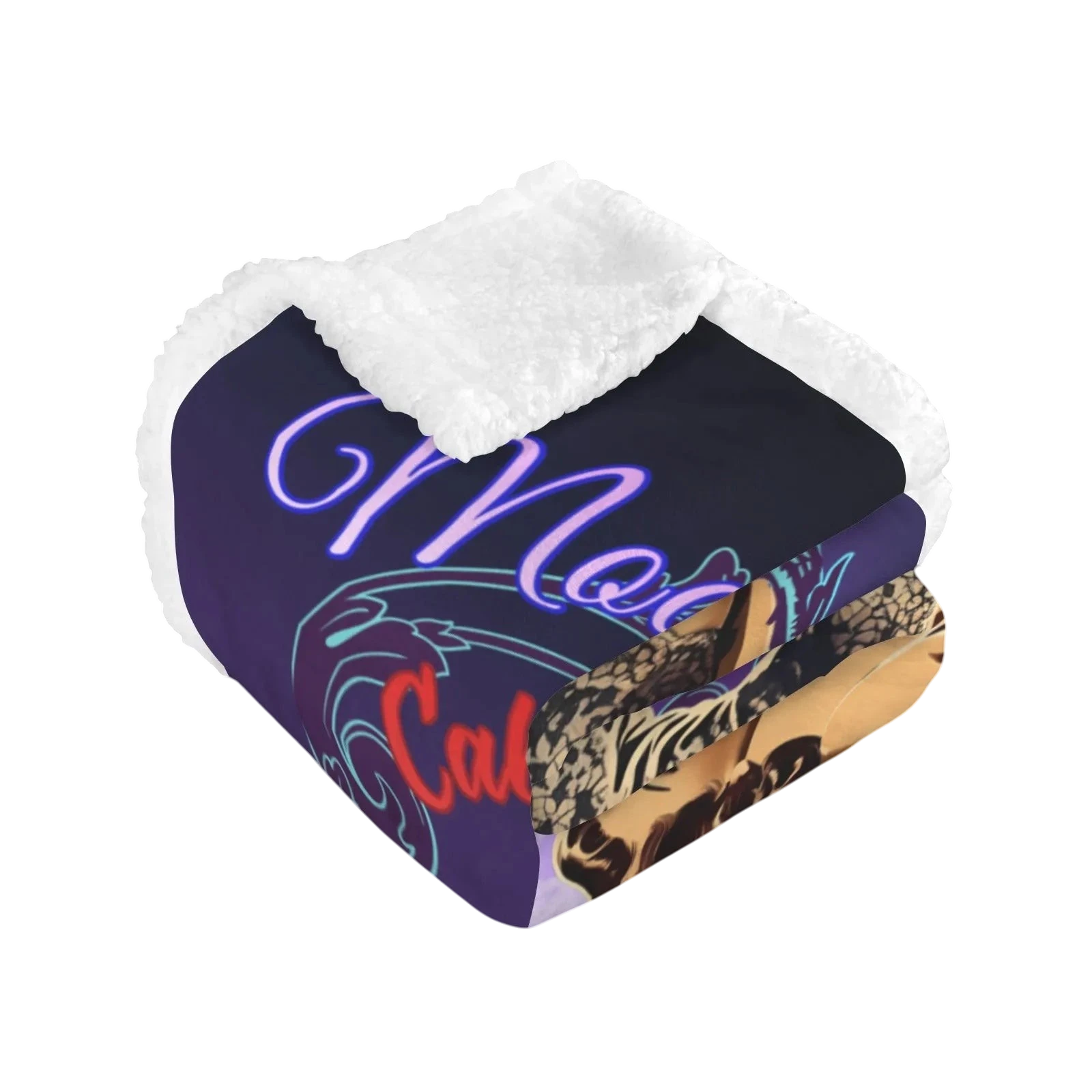 Sonoma Rebel Moon Mountain Cabernet pinup fleece blanket with plush sherpa lining. Features neon-style text and vintage pinup graphic.