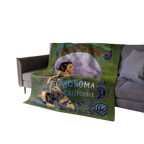 Sonoma Rebel Cabernet Crushed Velvet Blanket with vintage pinup, moon, and vineyards. 50"x60" polyester throw.