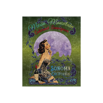Sonoma Rebel Moon Mountain Cabernet crushed velvet blanket with pinup, moon, and vineyard design. 50" x 60".