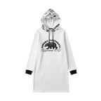 Sonoma Rebel white hoodie mini dress with floral-lined hood and California bear graphic.