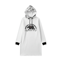 Sonoma Rebel white hoodie mini dress with floral-lined hood and California bear graphic.