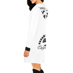 Sonoma Rebel white California Og hoodie mini dress with black trim and graphic print.