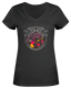 Sonoma Rebel black V-neck t-shirt with a psychedelic graphic featuring the words "California Love" surrounded by stylized flowers in pink, yellow, and grey.