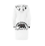 Sonoma Rebel white California Og hoodie mini dress with bear graphic and text on back. Long sleeves, hood.