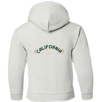 Sonoma Rebel CALIFORNIA POPPY Youth Hoodie in off-white, featuring a green graphic with "CALIFORNIA" arched over "1850".