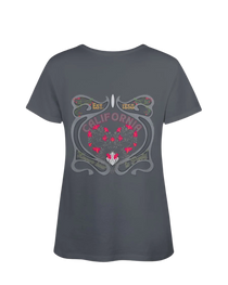 Sonoma Rebel grey V-neck t-shirt with a psychedelic California graphic featuring pink flowers and ornate details.