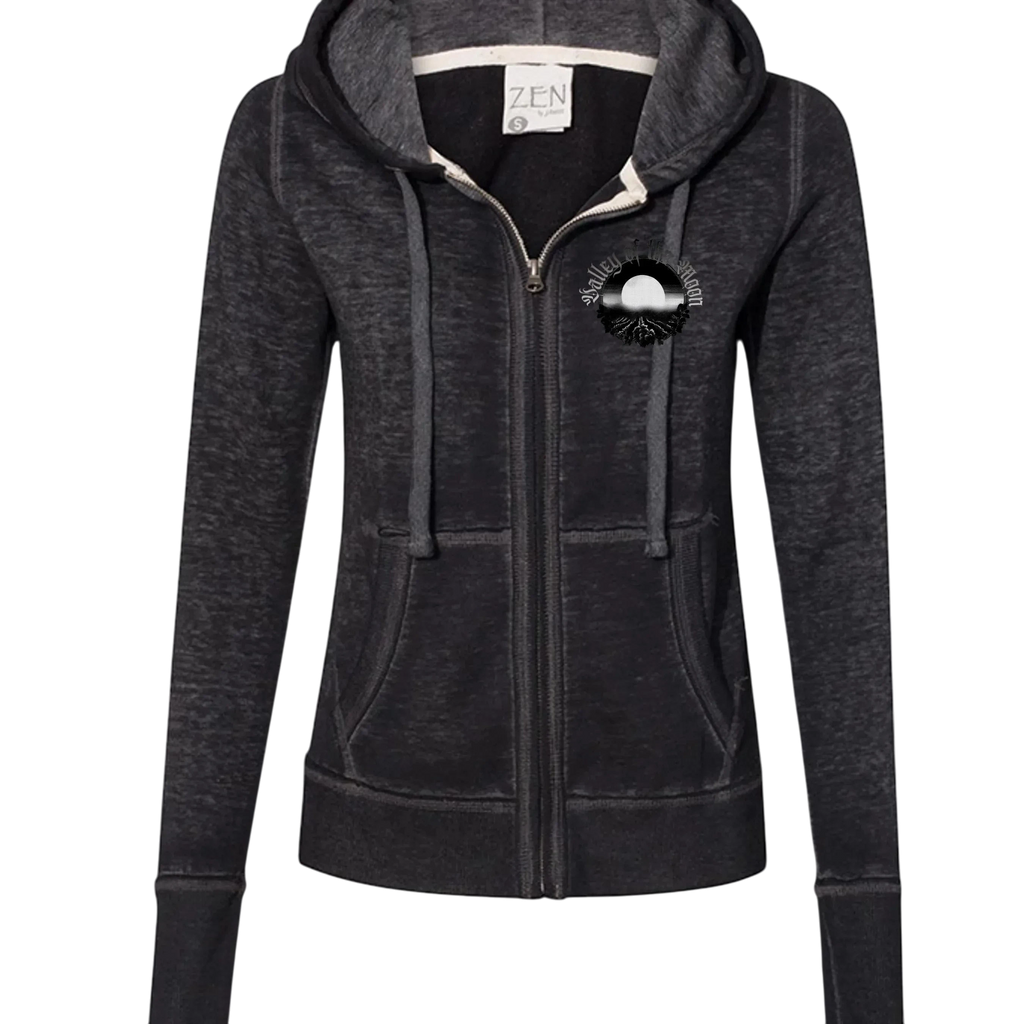 Sonoma Rebel women's charcoal burnout fleece zip-up hoodie with front pockets and hood.