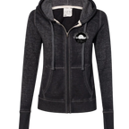 Sonoma Rebel women's charcoal burnout fleece zip-up hoodie with front pockets and hood.