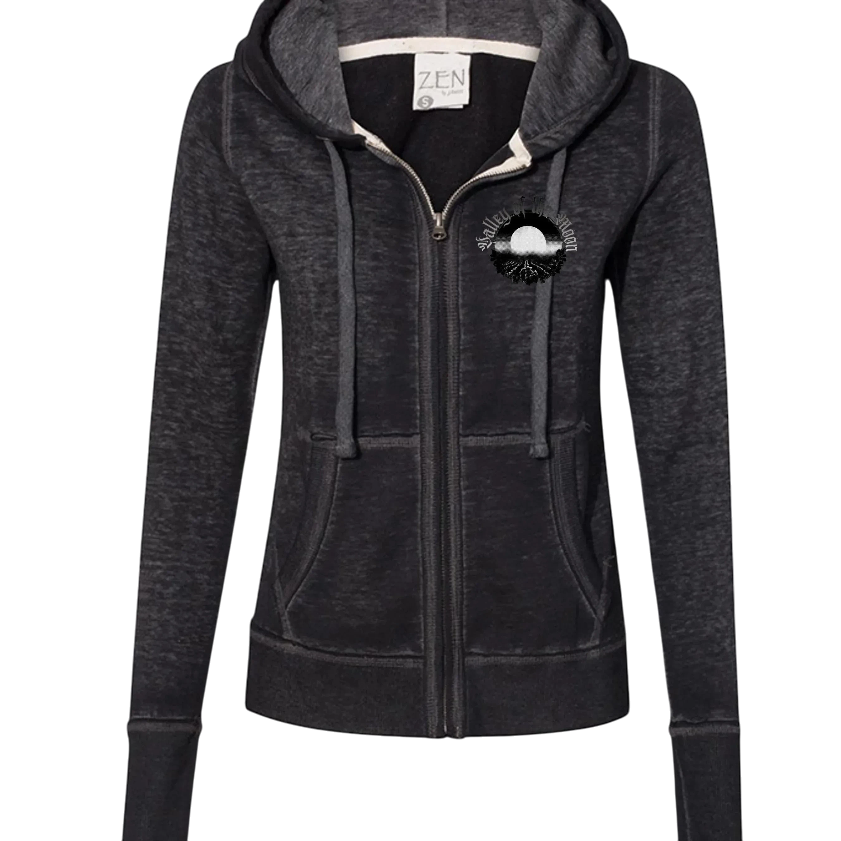 Sonoma Rebel women's charcoal burnout fleece zip-up hoodie with front pockets and hood. Main image