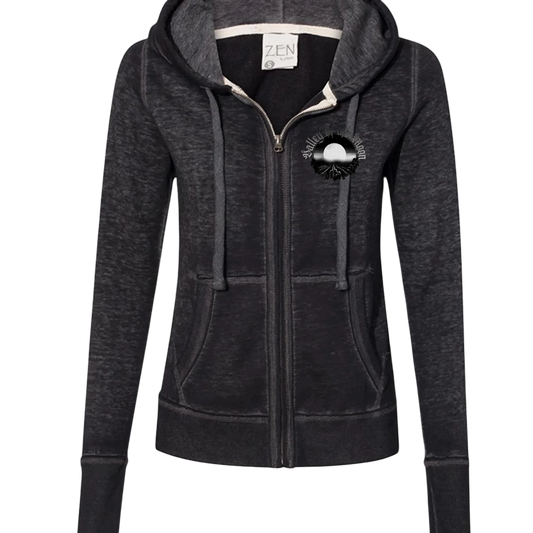 Sonoma Rebel women's charcoal burnout fleece zip-up hoodie with front pockets and hood.